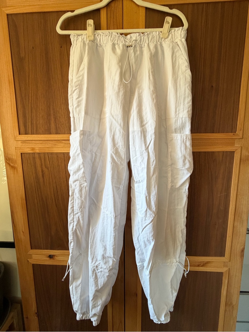 Women’s White Drawstring Casual Cargo Pants